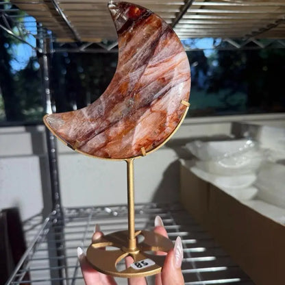 Gold crescent moon agate dish with brown orange marbling from Fire Quartz