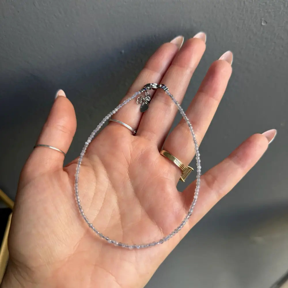 Delicate silver beaded 3mm crystal anklet for women with gold accents