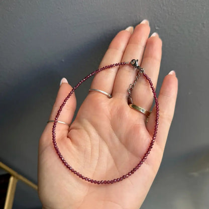 Burgundy beaded 3mm crystal anklet with silver accents and adjustable clasp