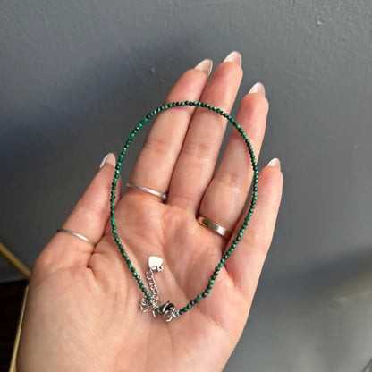 Green 3mm crystal bead anklet for women with silver clasp