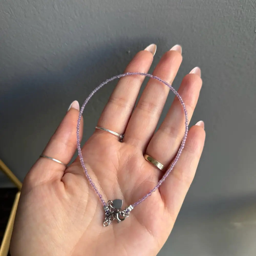 Lavender beaded anklet with silver charm for women