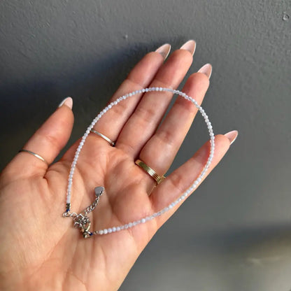 Lavender beaded anklet with silver charm and clasp for women