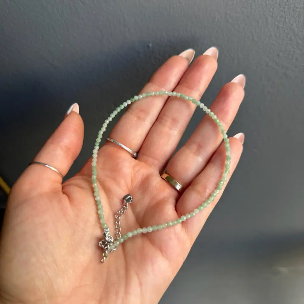 Mint green 3mm crystal beaded anklet with silver clasp for women