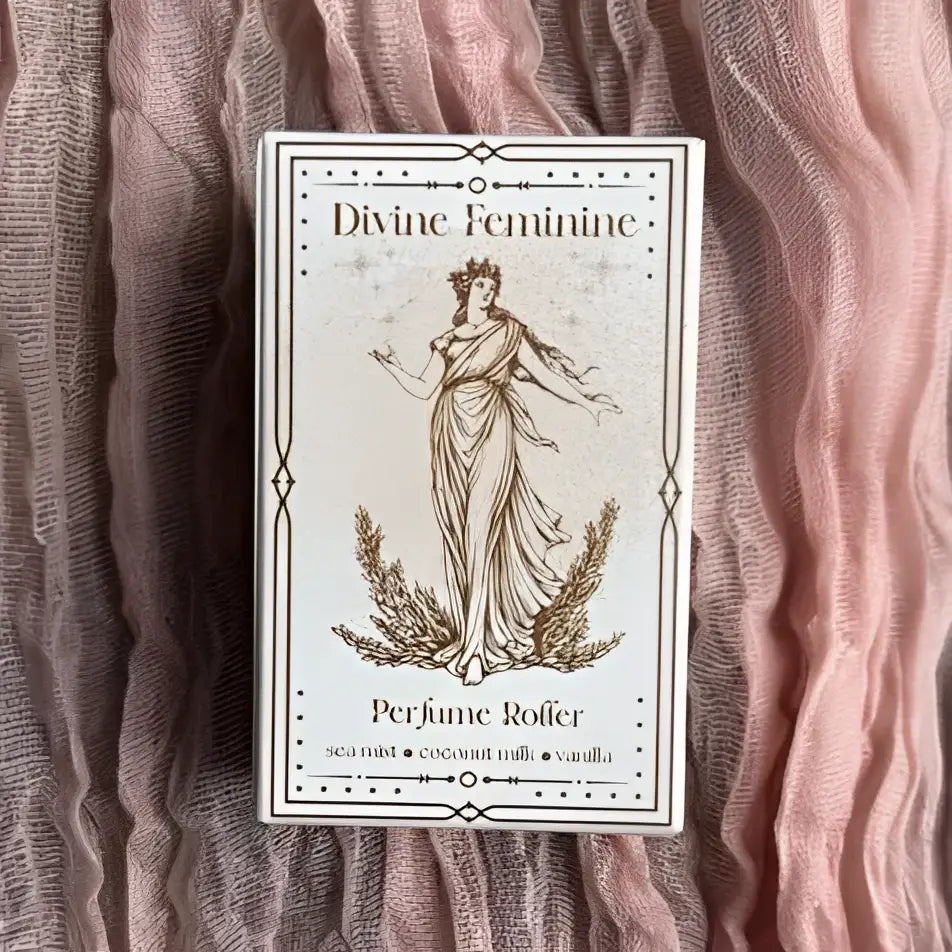 Crystal Infused Divine Feminine Perfume Roller with floral coconut vanilla notes