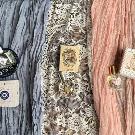 Delicate white lace scarf with floral pattern in Crystal Infused perfume set