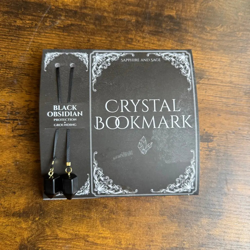 Black obsidian crystal bookmark with gold accents by Sapphire & Sage