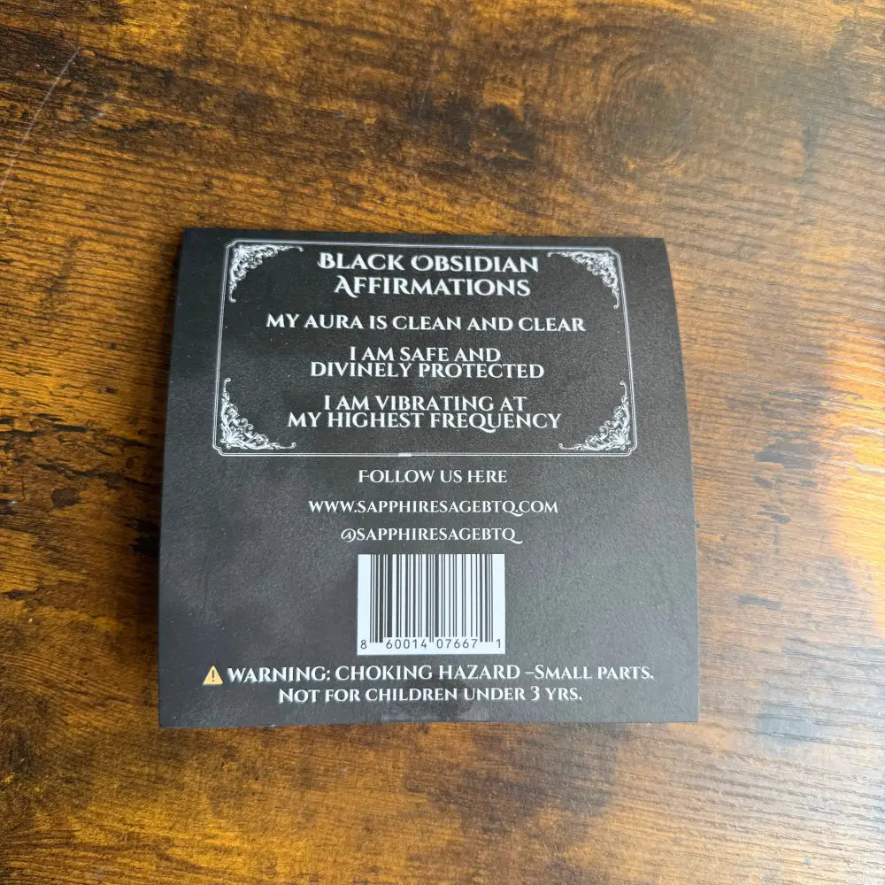 Black obsidian affirmation cards with white text in Crystal Ribbon Bookmark 16 Inch