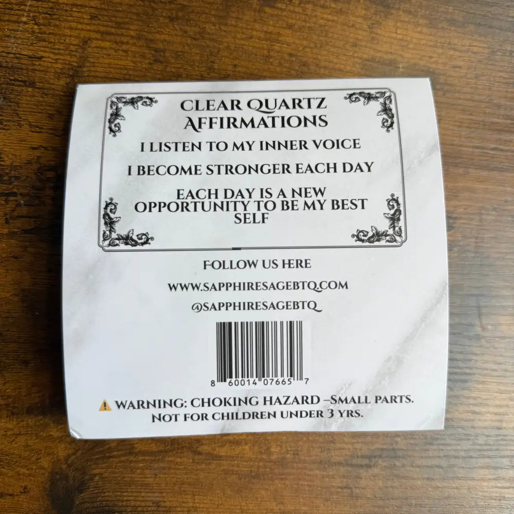 Clear quartz affirmation cards with black text in Crystal Ribbon Bookmark 16 Inch