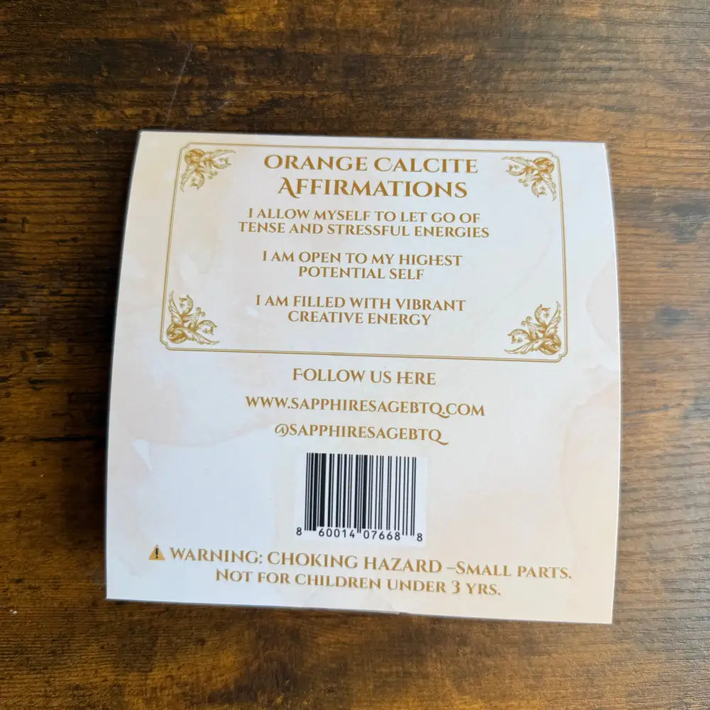 Orange calcite crystal ribbon bookmark with gold accents, 16 inch