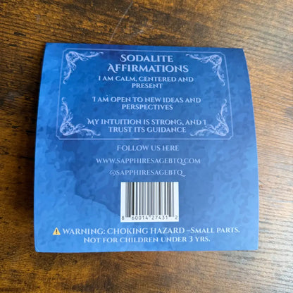 Sodalite affirmation card set on blue background for 16-inch Crystal Ribbon Bookmark