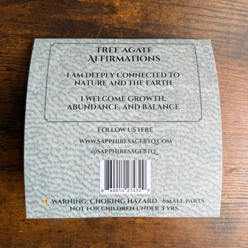 Tree agate affirmations card set on dark surface