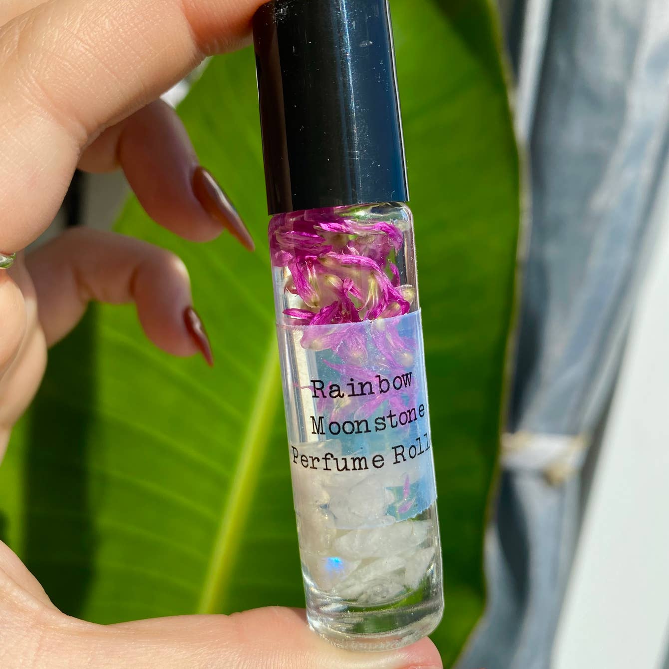 Rainbow Moonstone Crystal Perfume Roller