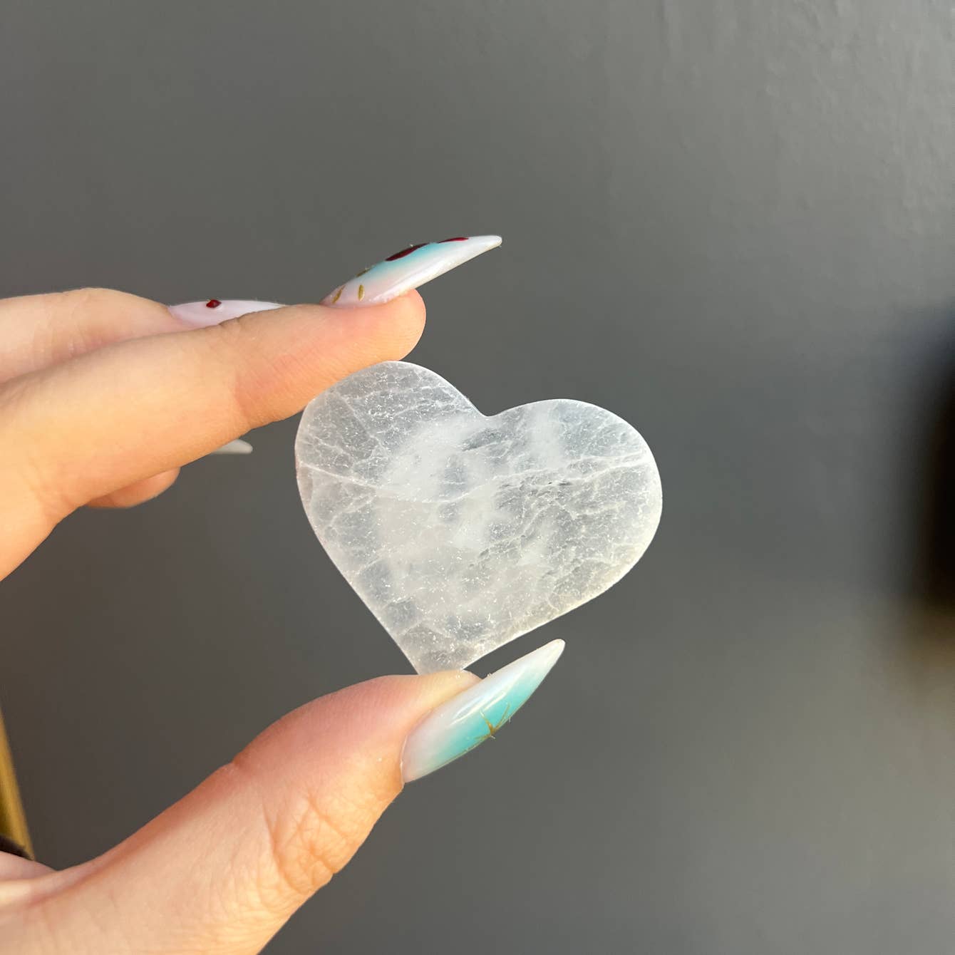 Selenite Etched Cat Crystal Heart Carving