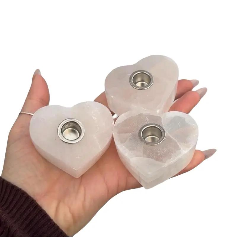 Selenite heart candle holder fits chime and ritual taper candles