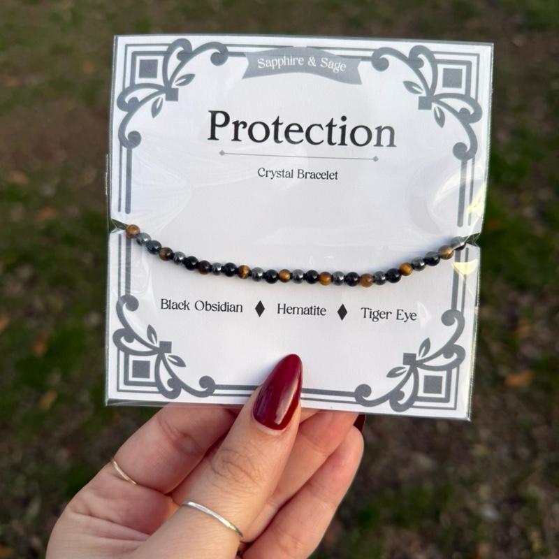 Protection Crystal Bracelet, Black Obsidian, Hematite and Tiger's Eye