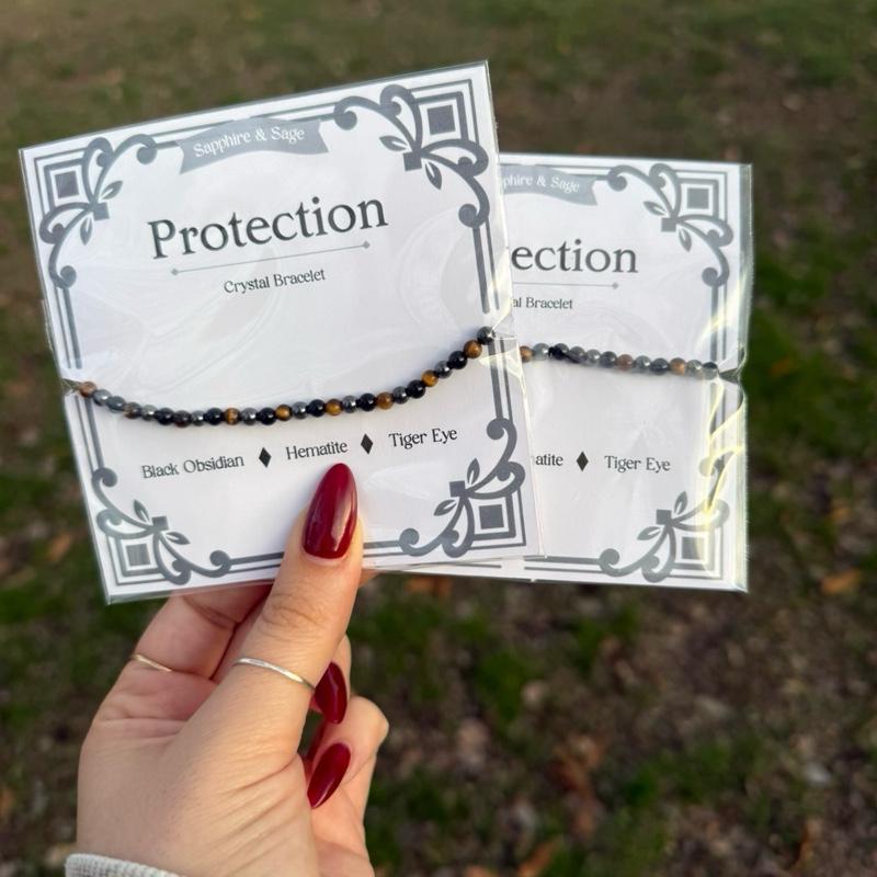 Protection Crystal Bracelet, Black Obsidian, Hematite and Tiger's Eye
