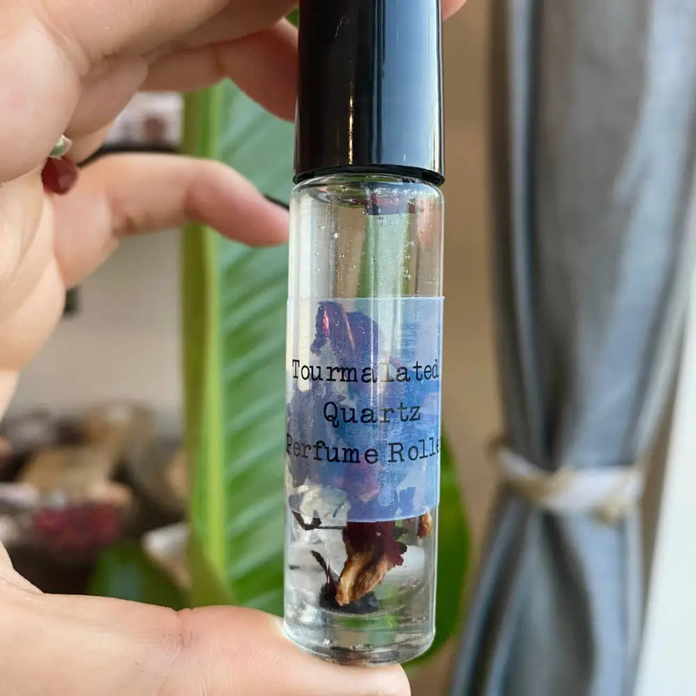 Tourmalated quartz perfume roller in 10ml travel size bottle
