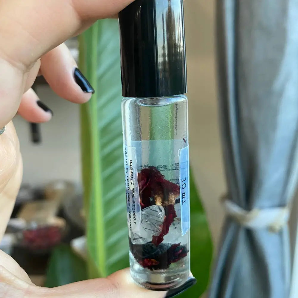 Black clear glass 10ml perfume rollerball with floral design