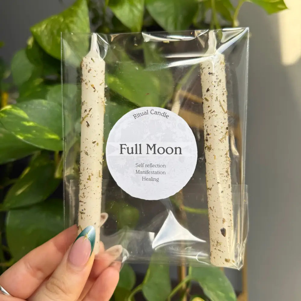 Full Moon Ritual Candle Set for manifestation and healing with speckled design