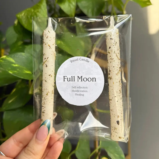 Full Moon Ritual Candle Set for manifestation and healing with speckled design