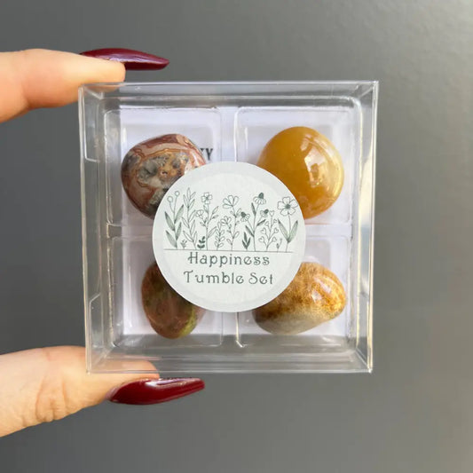 Happiness tumble set crystal stones in small display box