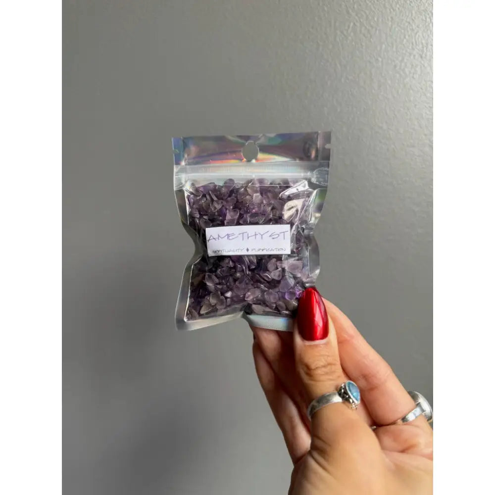 Amethyst crystal chip stones in premium bag for crafts and decor