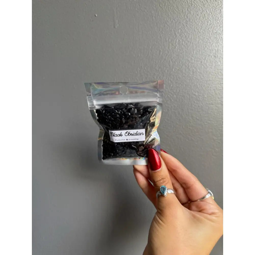 Premium black licorice chips in clear bag for crafts