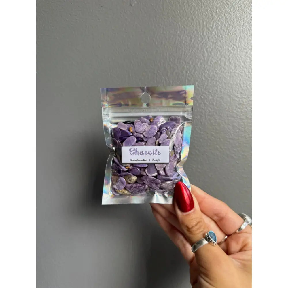 Lavender charoite gemstone chips in premium crystal bag for crafts