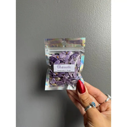 Lavender charoite gemstone chips in premium crystal bag for crafts