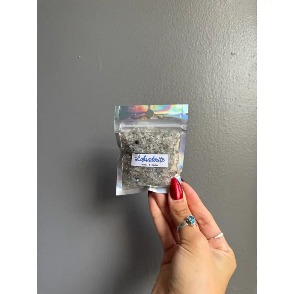 Premium labradorite crystal chip stones bagged for crafts and decor