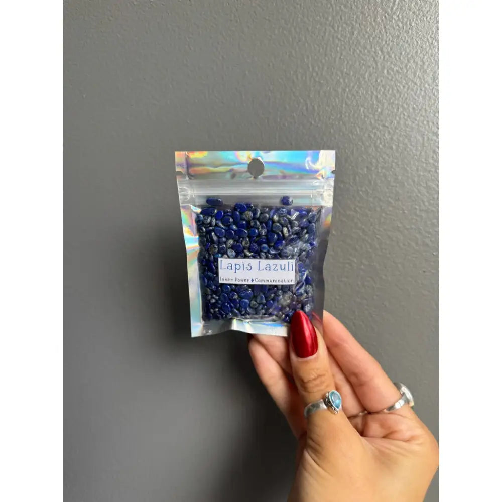 Premium blue gemstone chip stones in bag for crafts and decor