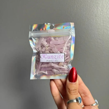 Premium lavender kunzite chip stones bagged for crafts