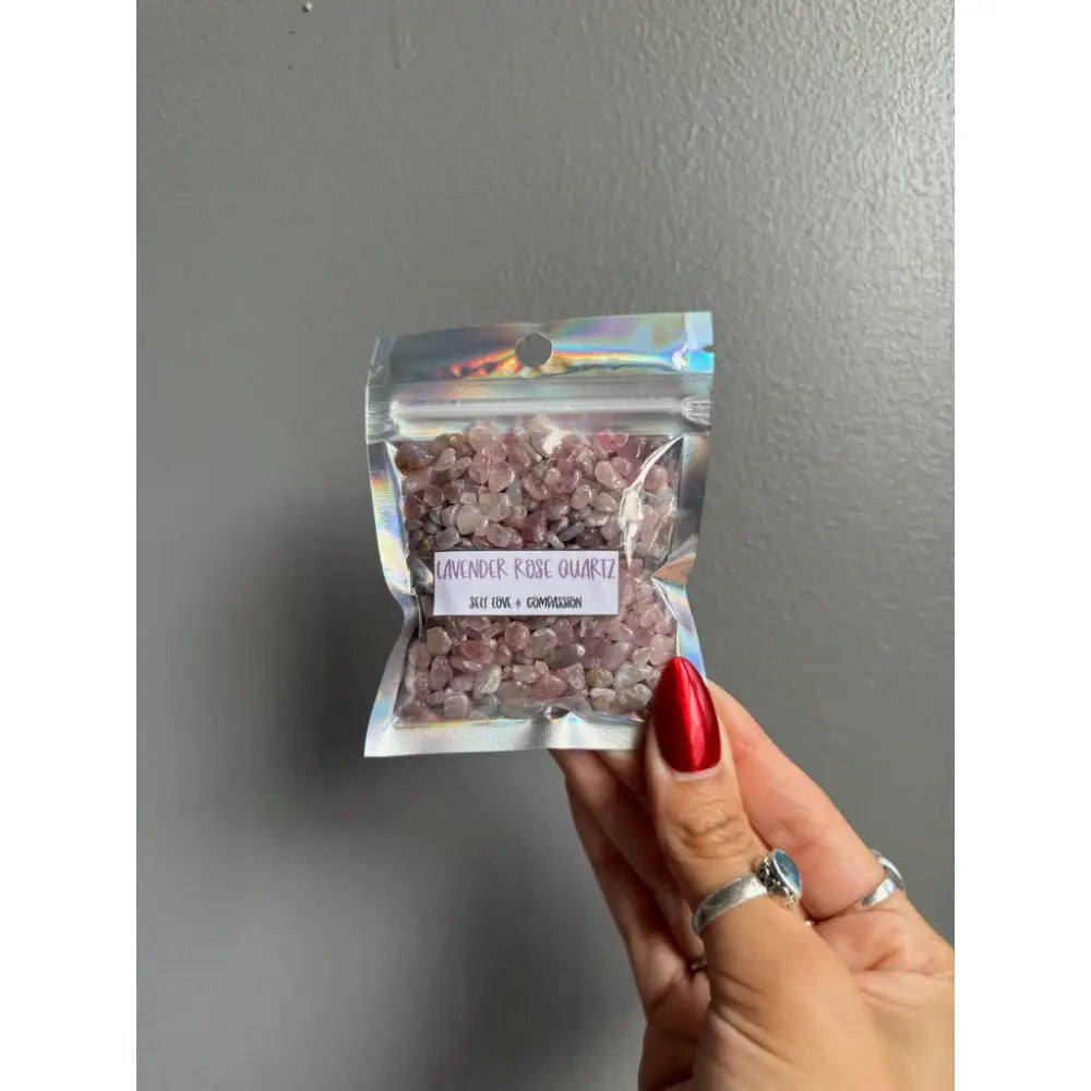 Premium lavender quartz chip stones bagged for crafts and decor