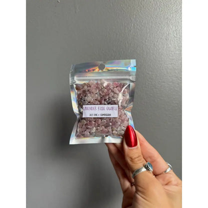 Premium lavender quartz chip stones bagged for crafts and decor