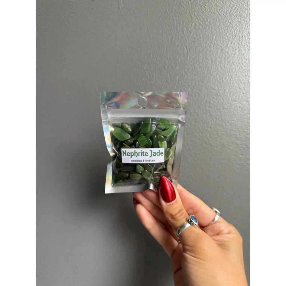 Nephrite jade pendant necklace with red polish and silver ring