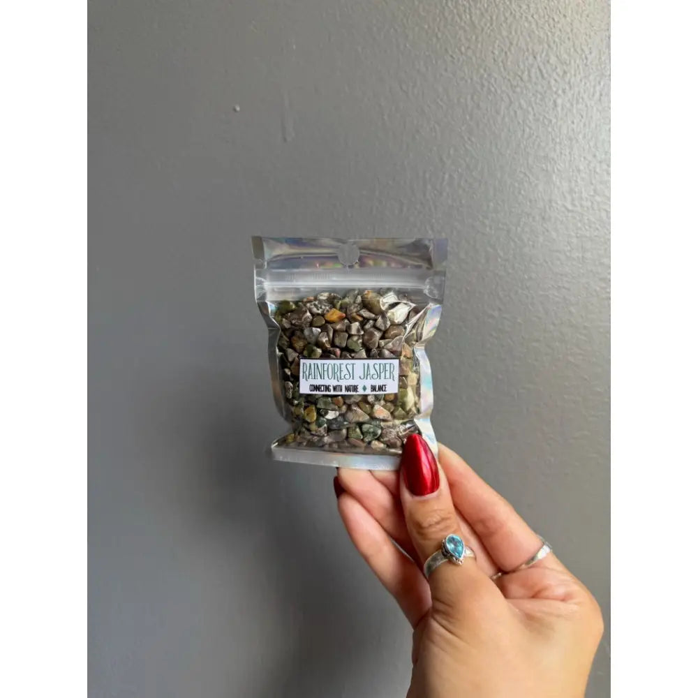 Premium Crystal Chip Stones in Coffee Bean Bag with Red Nail Polish