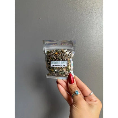 Premium Crystal Chip Stones in Coffee Bean Bag with Red Nail Polish