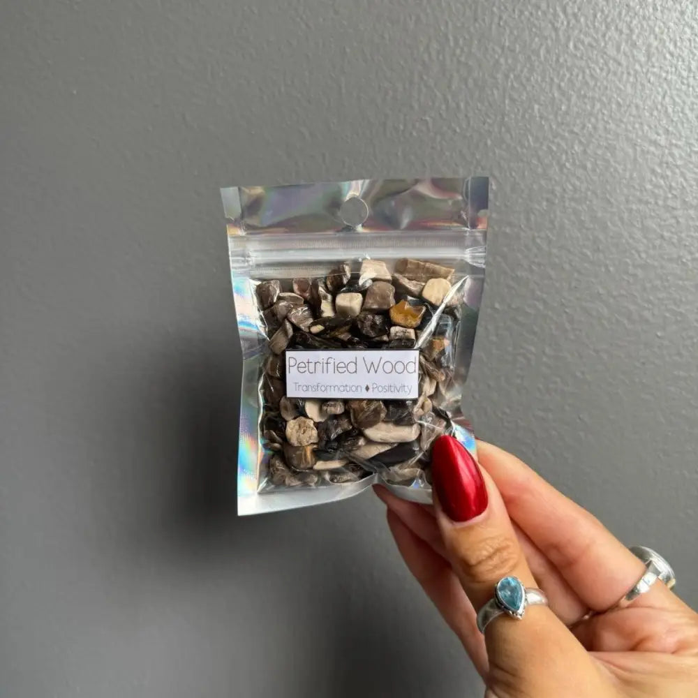 Refined wood fragrance bag with natural elements and holographic finish