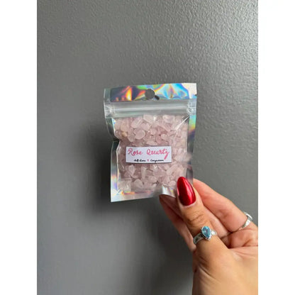 Rose quartz gemstone bag of premium crystal chip stones for crafts and decor