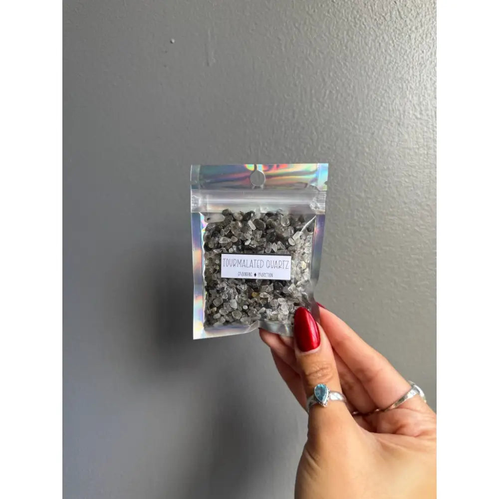 Holographic black and silver bead bag for premium crystal crafts