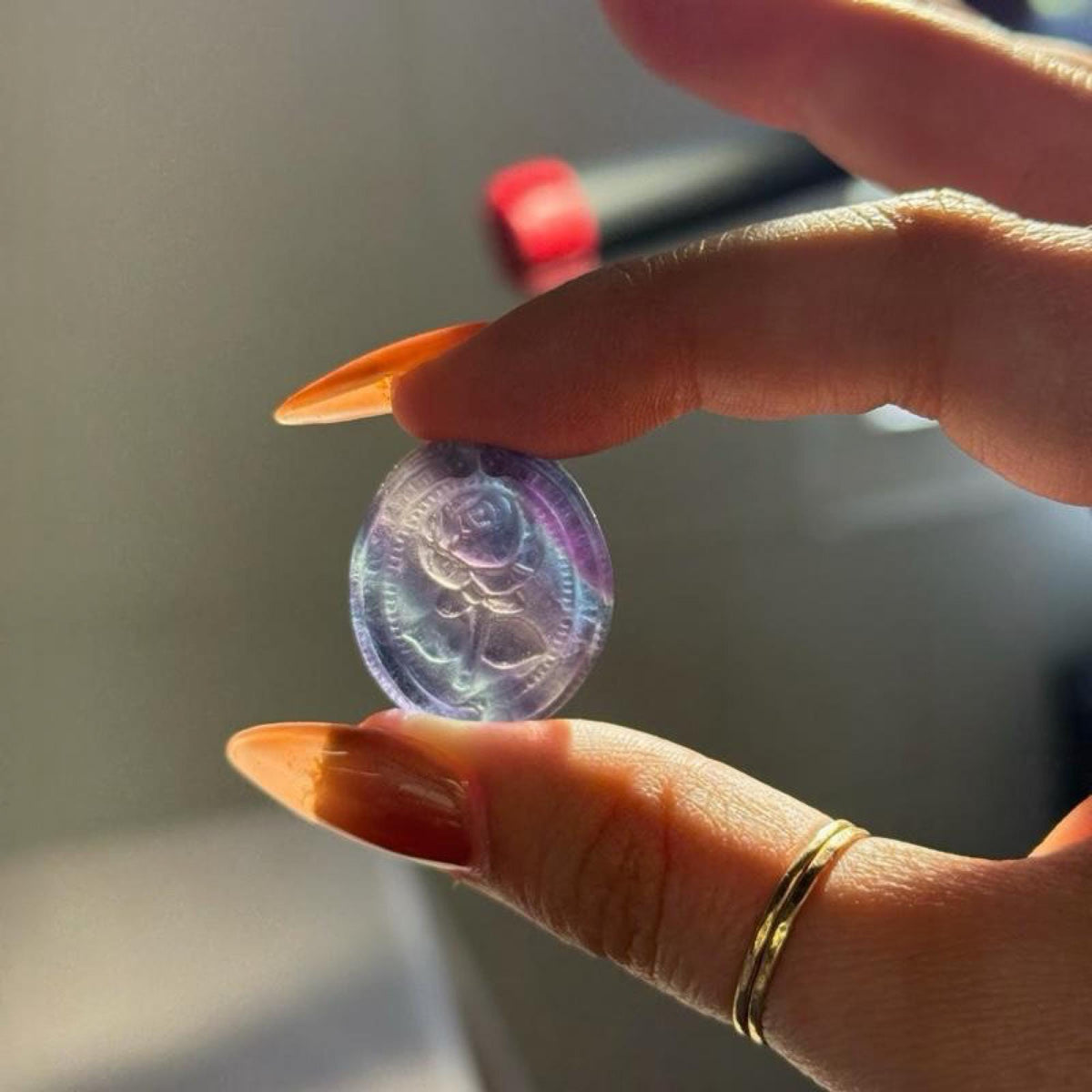 Fluorite Rose Carving Mini Crystal, Under 1 Inch Genuine Stone Flower, Natural Banding
