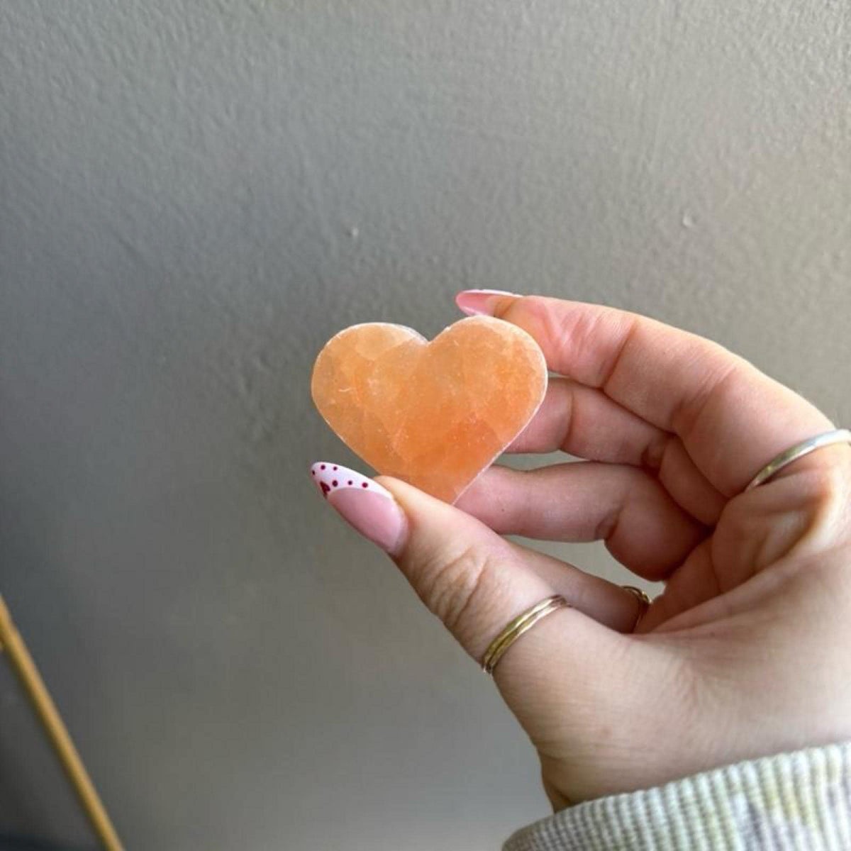Peach Selenite Etched Zodiac Heart Crystal Carving