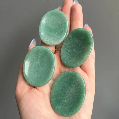 Green aventurine worry stone massage tools set of 5, smooth 2-inch polished stones