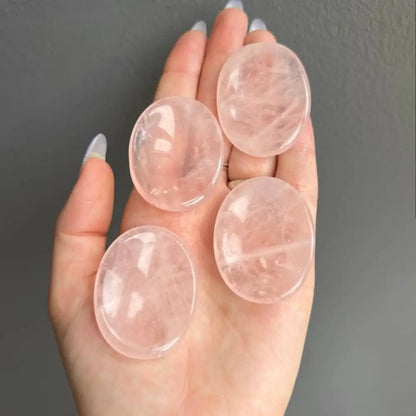 Natural rose quartz worry stone, 2-inch palm-sized healing crystal for meditation