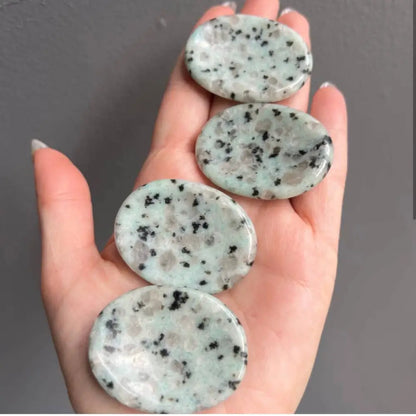 White and black speckled soap bar mimicking natural stone worry stone, 2 inches
