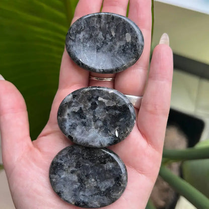 Black and white agate worry stone coaster set, 2 inches, polished natural finish