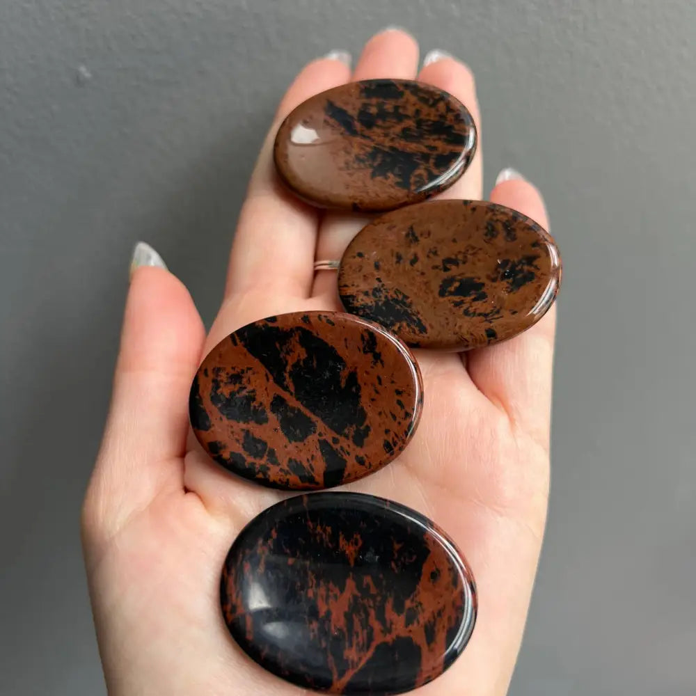 Brown and black speckled glossy stone coaster set, 2 inches