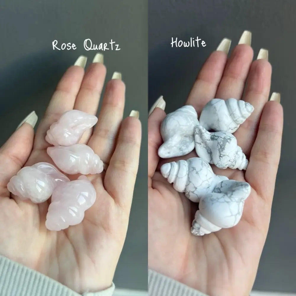 Rose quartz heart beads in Natural Crystal Shells Ocean set of three