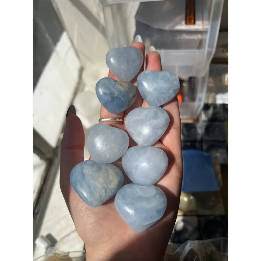 Collection of 1 inch blue natural stone carved hearts