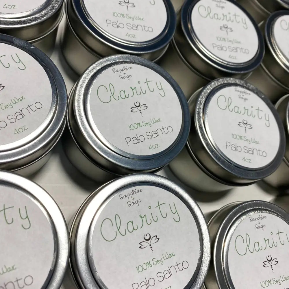 10 oz Tigers Eye and Calendula Tin Candle display